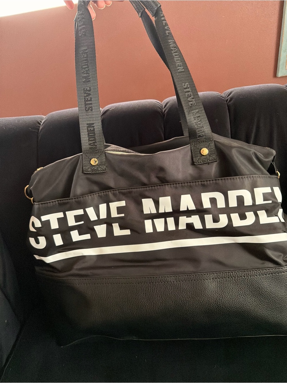 Steve Madden Black and White Logo Duffel